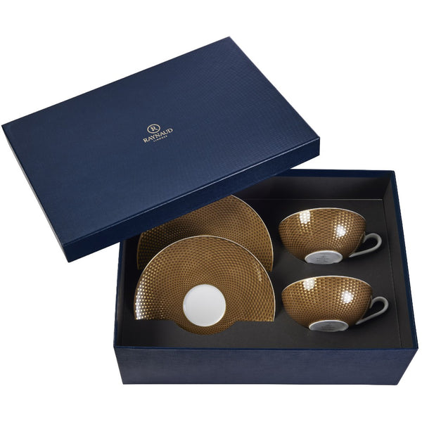 Set of 2 Tea Cups and Saucers Trésor Marron in a Gift Box