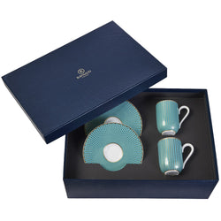 Set of 2 Espresso Cups and Saucers Trésor Turquoise in a Gift Box