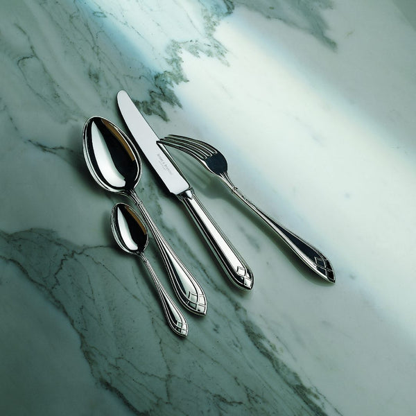 Arcade silver-plated menu fork by Robbe & Berking with main spoon and main knife.