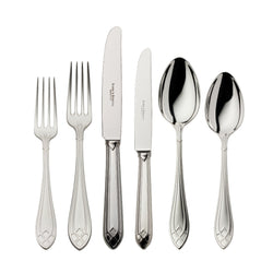 36-piece Arcade silver-plated cutlery set by Robbe & Berking with elegant decorative bands.