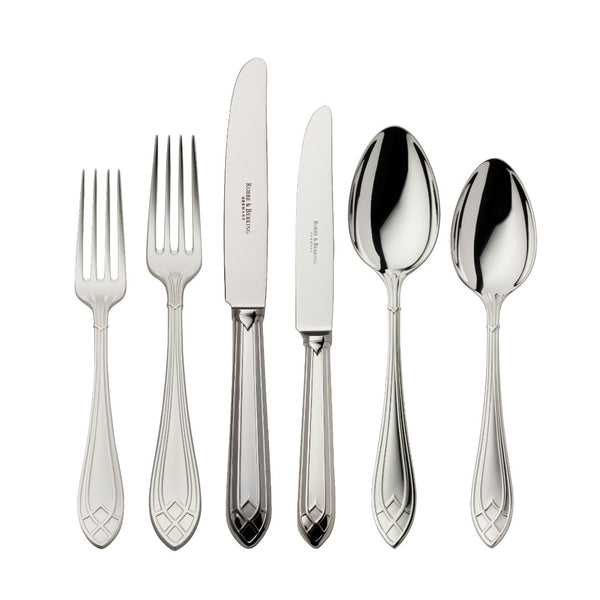 36-piece Arcade silver-plated cutlery set by Robbe & Berking with elegant decorative bands.