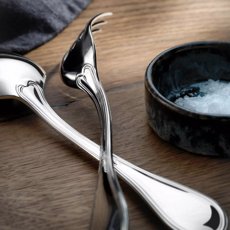 Classic-Faden silver-plated menu fork by Robbe & Berking showing the design on its back.