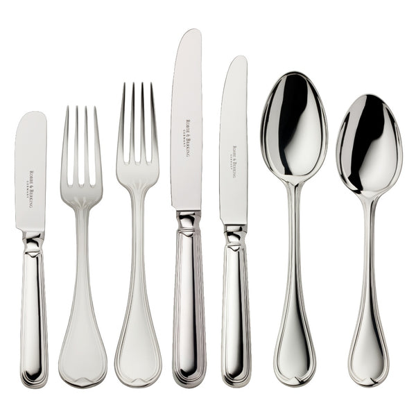 Classic-Faden 84-piece silver-plated cutlery set by Robbe & Berking, handcrafted for luxury dining.