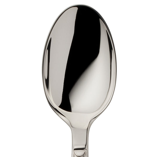 Large coffee spoon Art Deco silver-plated close-up on its rounded bowl