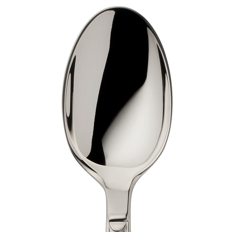 Large coffee spoon Art Deco silver-plated close-up on its rounded bowl