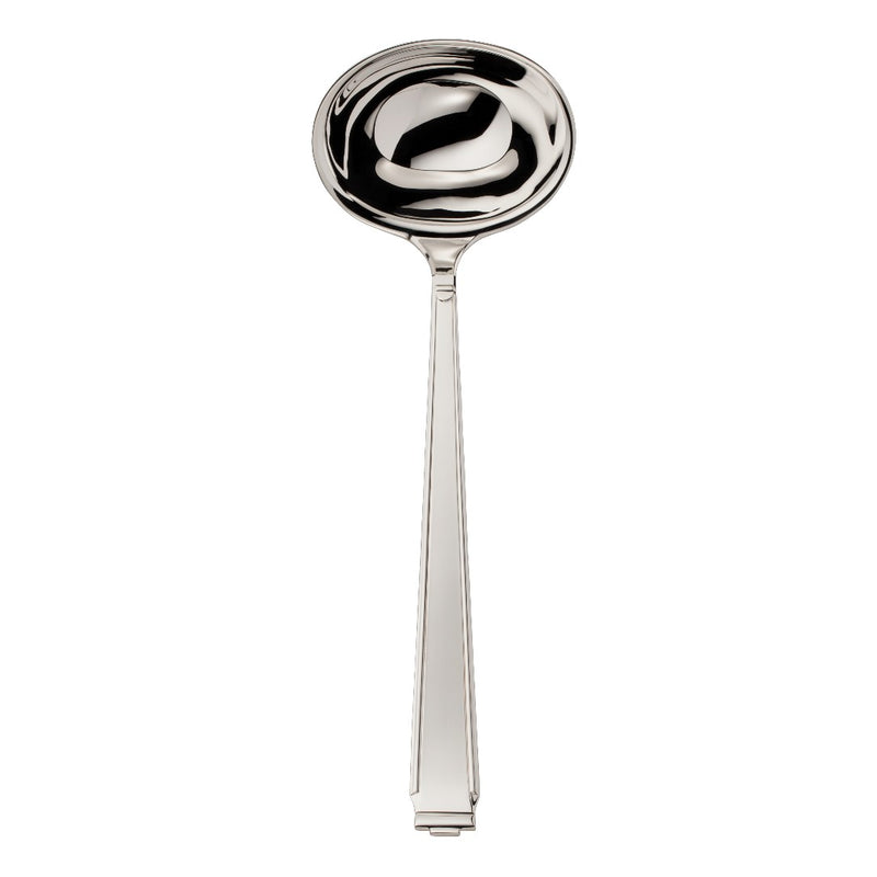 Soup ladle Art Deco silver-plated with structured handle and deep wide bowl