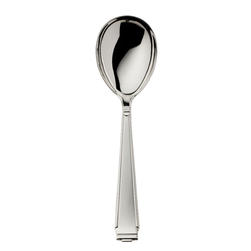 Large serving spoon Art Deco silver-plated with structured handle and broad rounded bowl