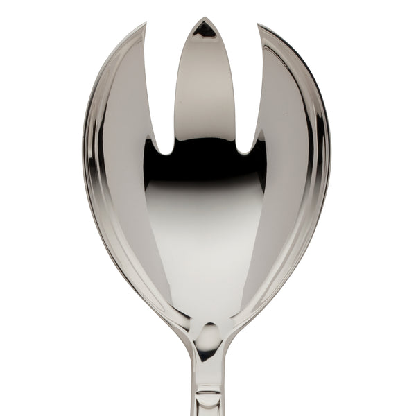 Large salad serving fork Art Deco silver-plated close-up wide prongs