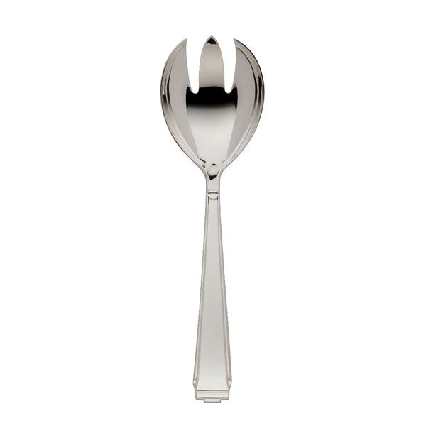 Large salad serving fork Art Deco silver-plated with structured handle and wide prongs