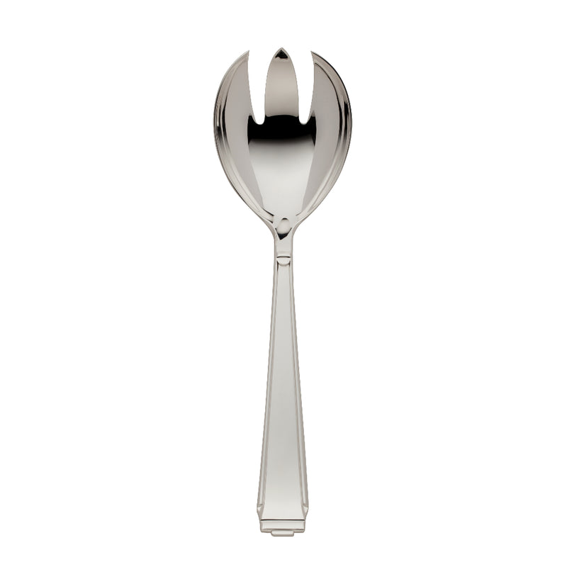 Small salad serving fork Art Deco silver-plated with structured wide prongs.
