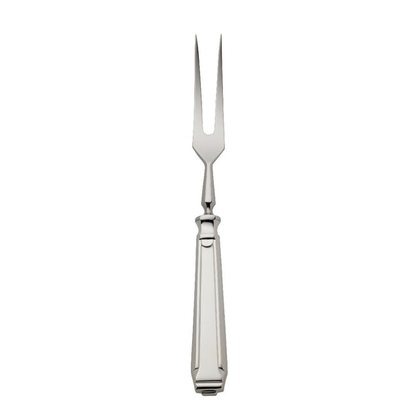 Carving fork Art Deco silver-plated with structured handle and long prongs.