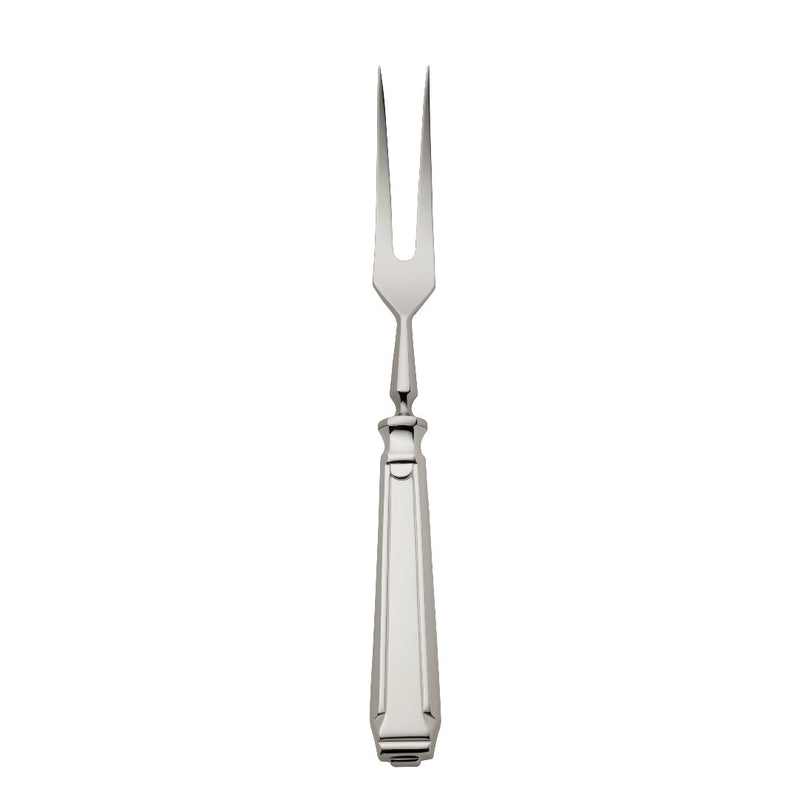 Carving fork Art Deco silver-plated with structured handle and long prongs.
