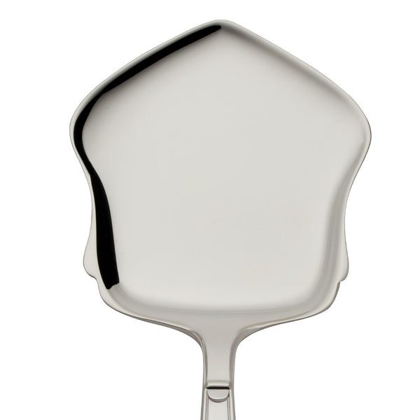 Pastry server Art Deco silver-plated close-up on its flat tapered blade.