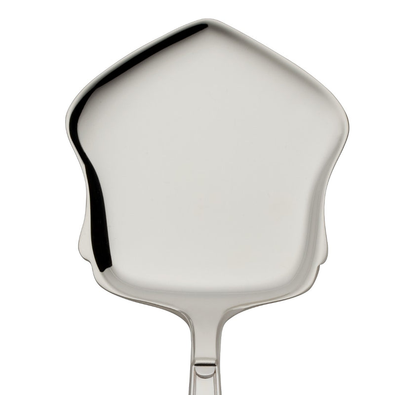 Pastry server Art Deco silver-plated close-up on its flat tapered blade.