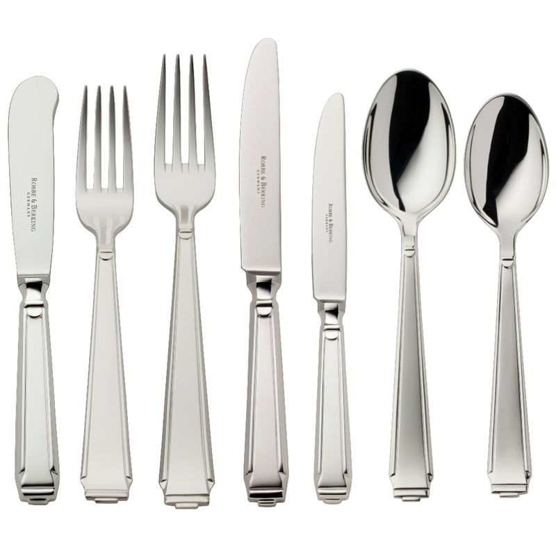 Cutlery set 84 pieces Art Deco silver-plated with geometric lines and hand-finished detailing