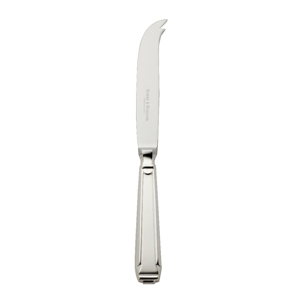 Cheese knife Art Deco silver-plated with structured handle and pointed curved blade.
