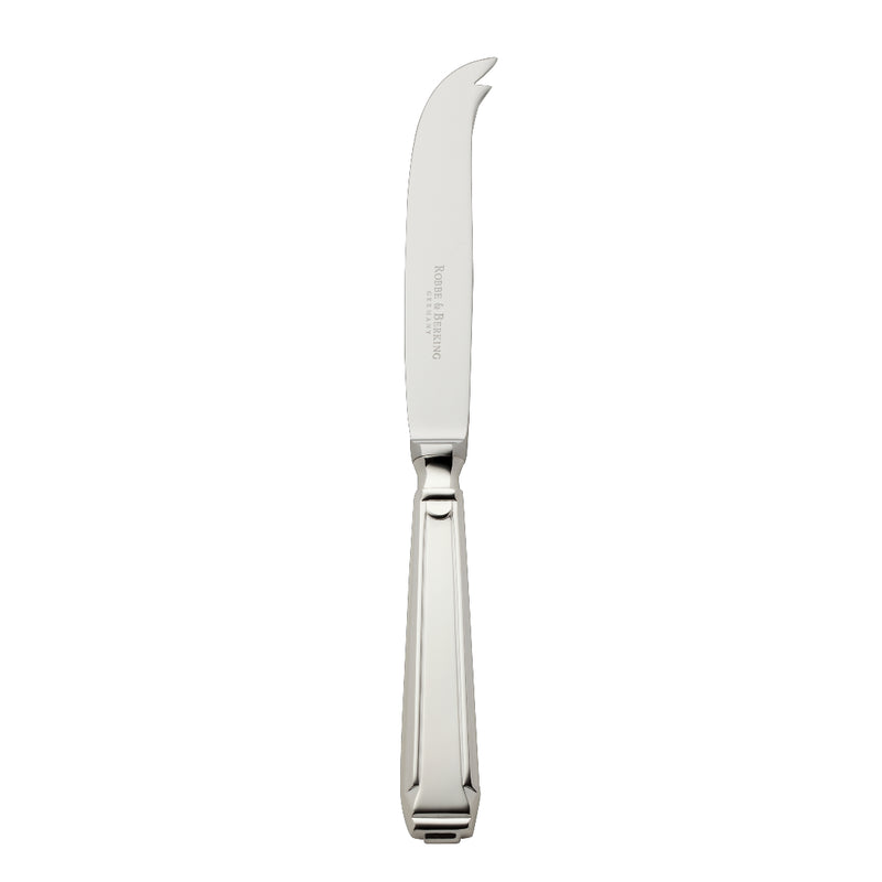 Cheese knife Art Deco silver-plated with structured handle and pointed curved blade.