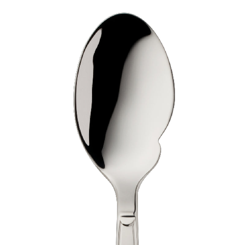 Gourmet spoon Art Deco silver-plated close-up on notched rounded bowl.
