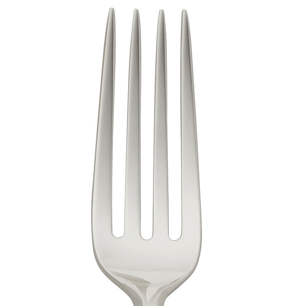 Dante silver-plated dessert fork close-up on its four thin prongs