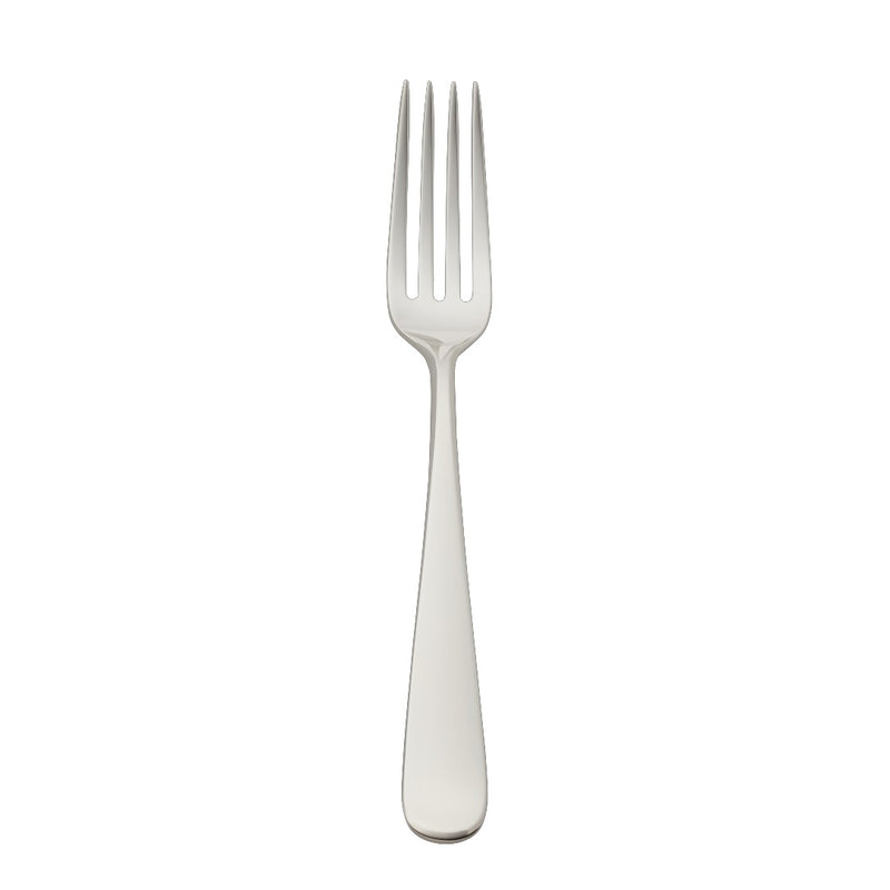 Dante silver-plated dessert fork with balanced lines and thin prongs