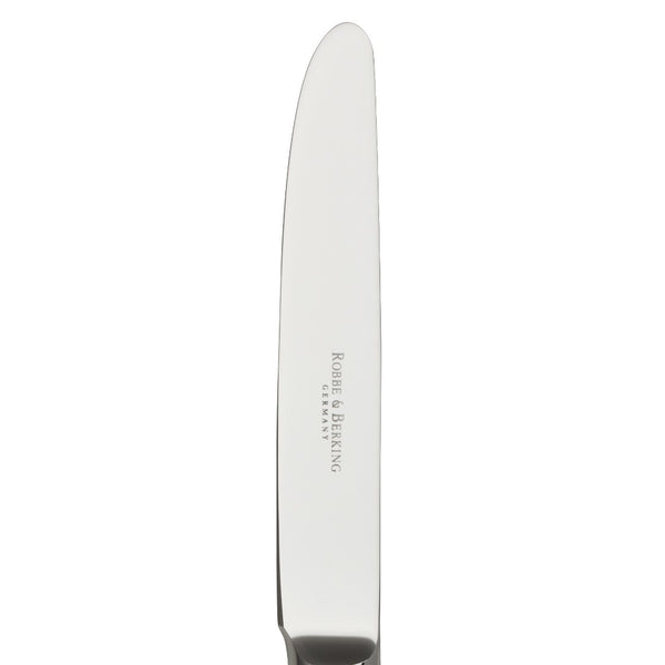 Dante silver-plated dessert knife close-up on its tapered blade