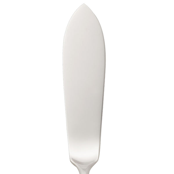 Dante silver-plated fish knife with balanced lines close-up on its wide blade