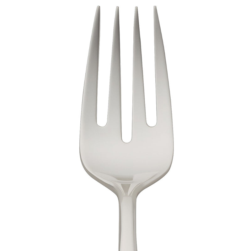 Dante silver-plated fish fork with balanced lines close-up on its four prongs
