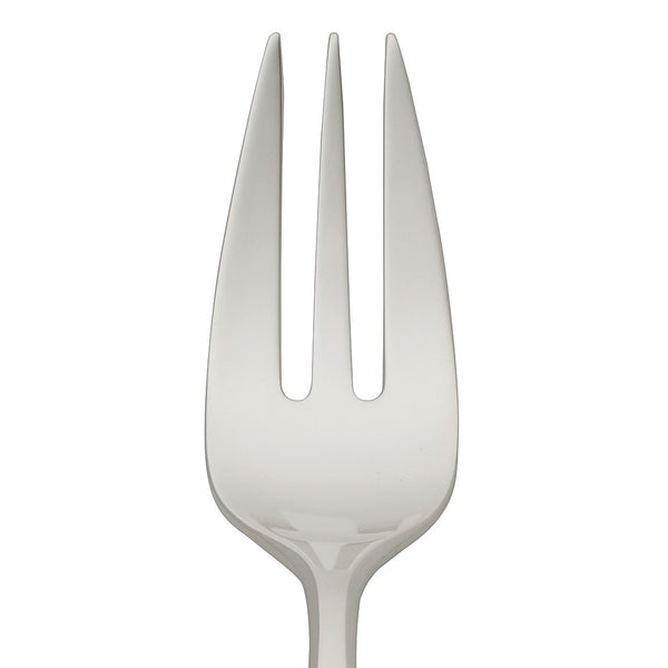Dante silver-plated cake fork with balanced close-up on its short prongs