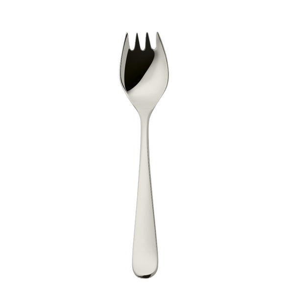 Dante silver-plated oyster fork with balanced lines and short aligned prongs