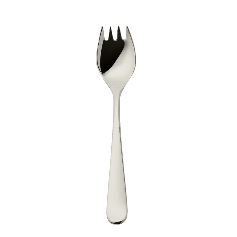 Dante silver-plated oyster fork with balanced lines and short aligned prongs