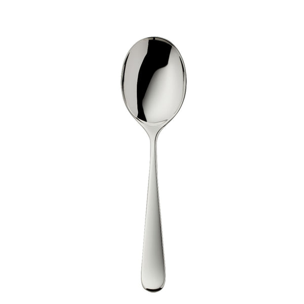 Dante silver-plated potato server with balanced lines and broad curved head