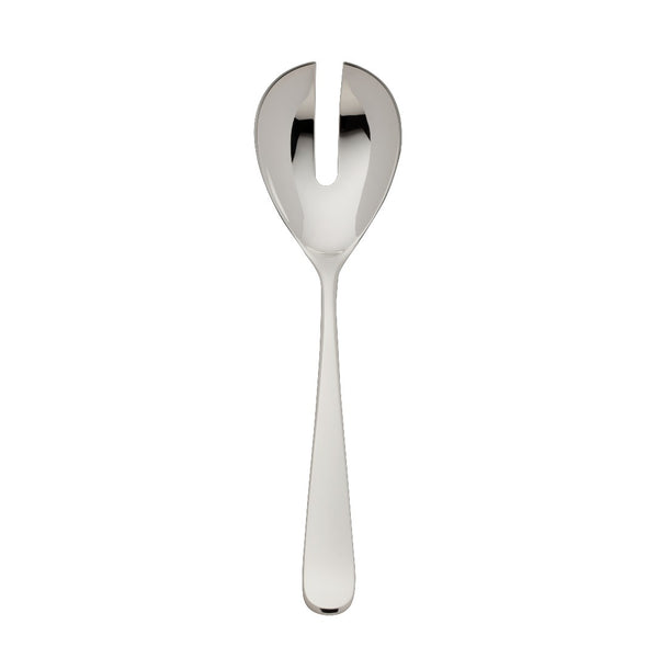 Dante silver-plated small salad serving fork with balanced lines and wide prongs