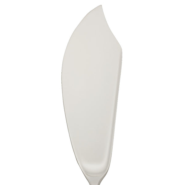 Dante silver-plated fish serving knife close-up on its broad tapered blade