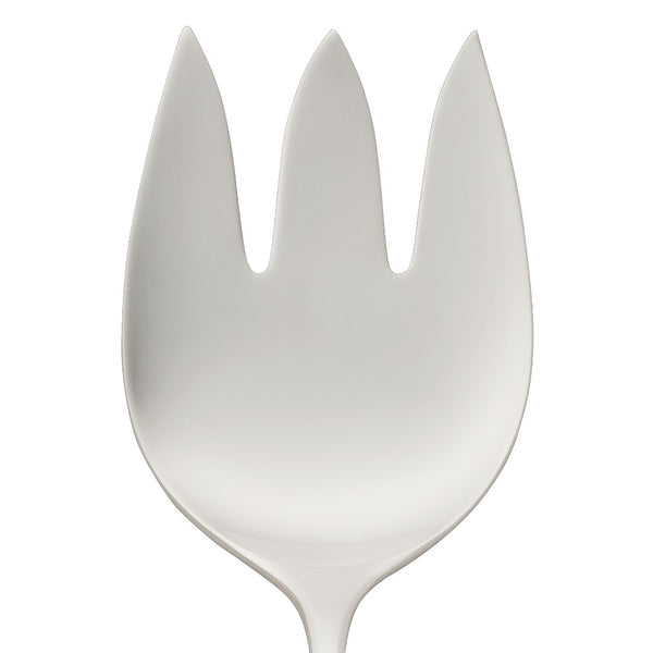 Dante silver-plated fish serving fork close-up on its three wide prongs 