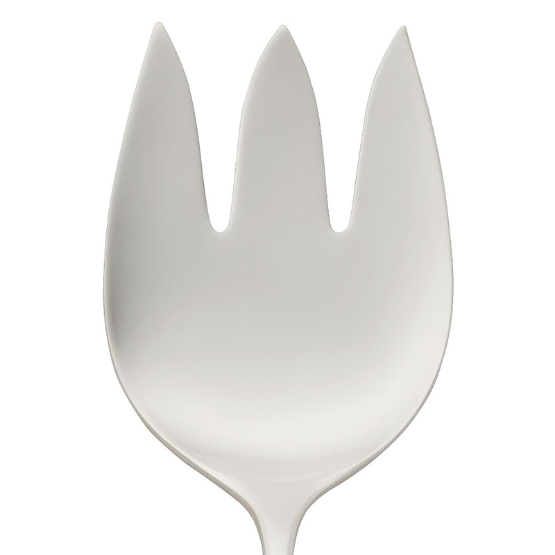 Dante silver-plated fish serving fork close-up on its three wide prongs 