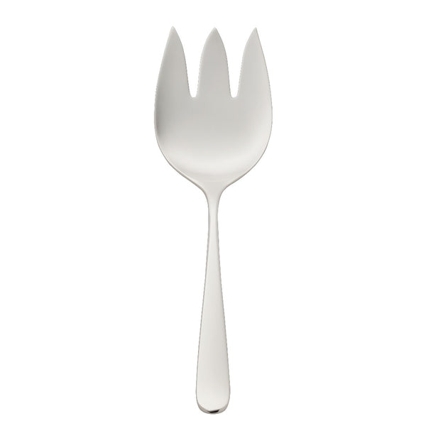 Dante silver-plated fish serving fork with three wide prongs and balanced lines