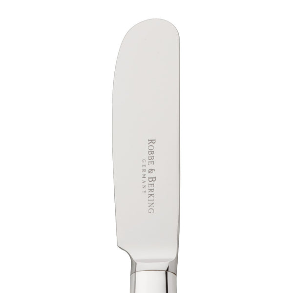 Dante silver-plated butter spreader close-up on its rounded blade
