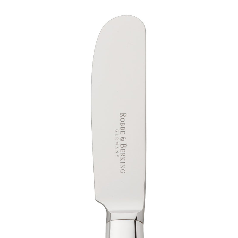 Dante silver-plated butter spreader close-up on its rounded blade