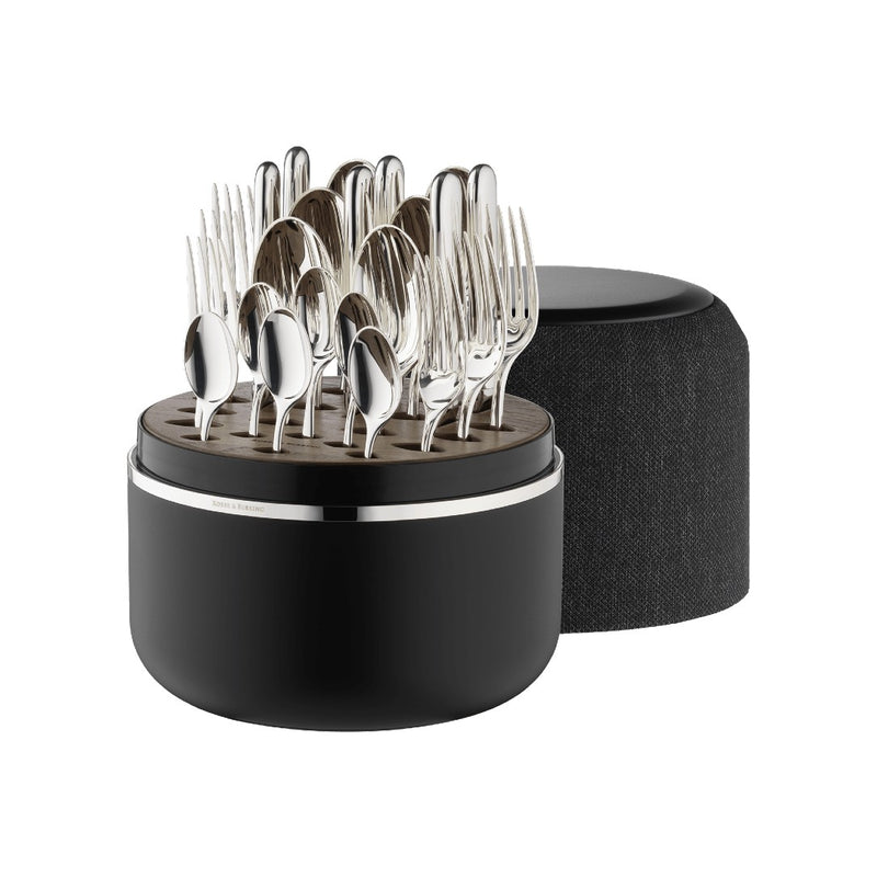 Dante silver-plated cutlery in black box with clear balanced lines