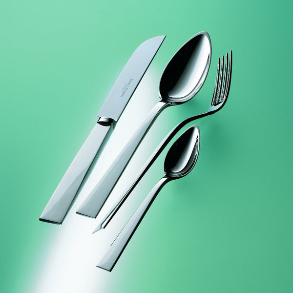 Riva menu spoon silver-plated with squared handle with fork, knife, coffee spoon.