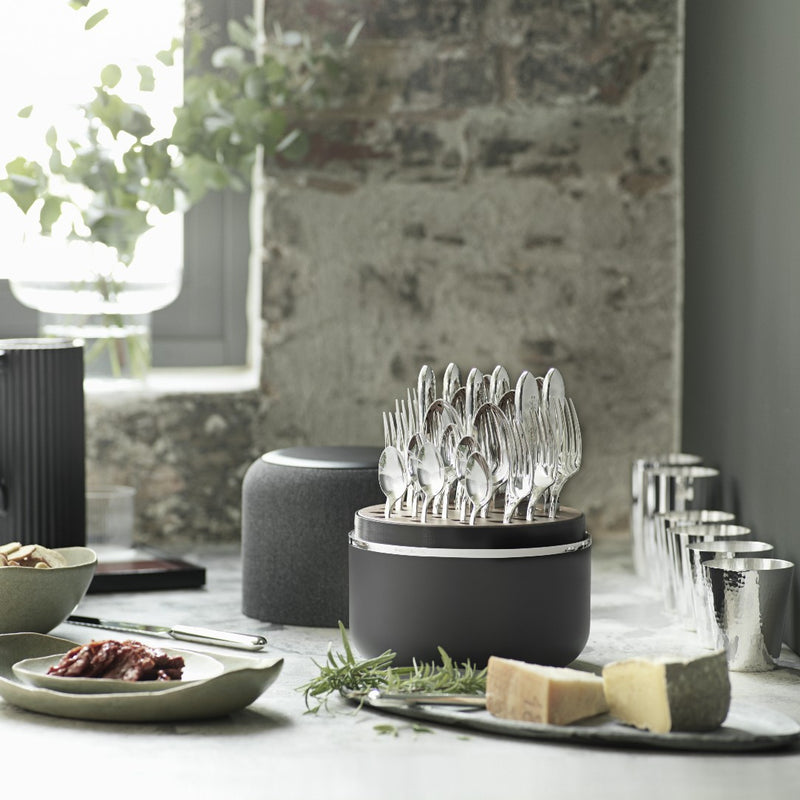 Grey box Riva with cutlery on elegant tablescape.