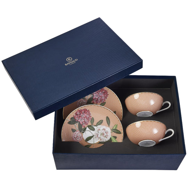Set of 2 Tea Cups and Saucers Trésor Fleuri Beige in a Gift Box