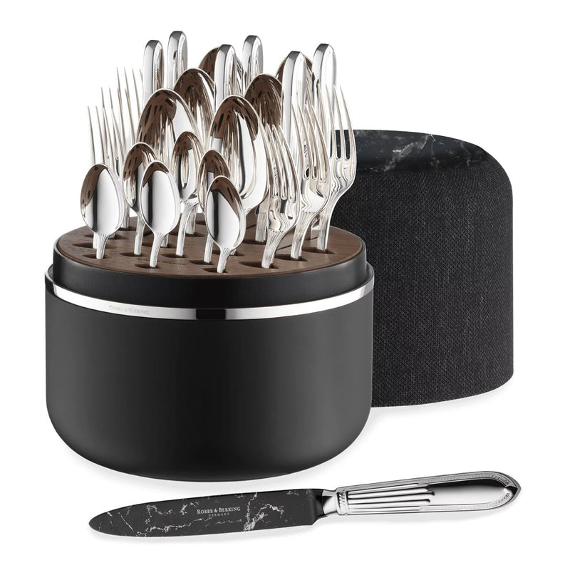 Luxury Belvedere cutlery collection by Robbe & Berking, 24-piece silver plated flatware in marble finish box.