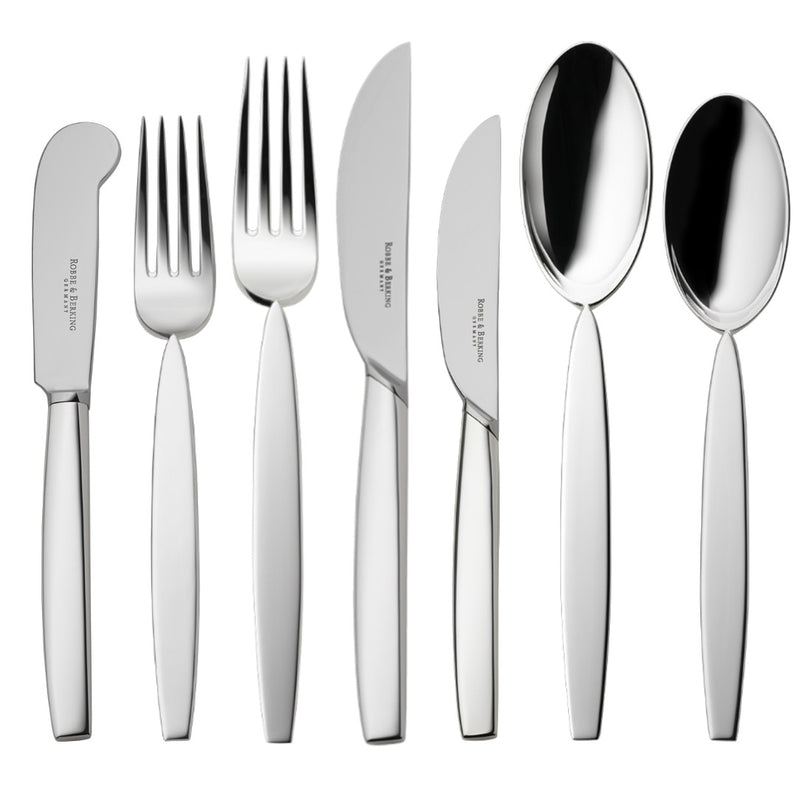 12 inch silver-plated cutlery set 84 pieces with modern linear design by Robbe and Berking