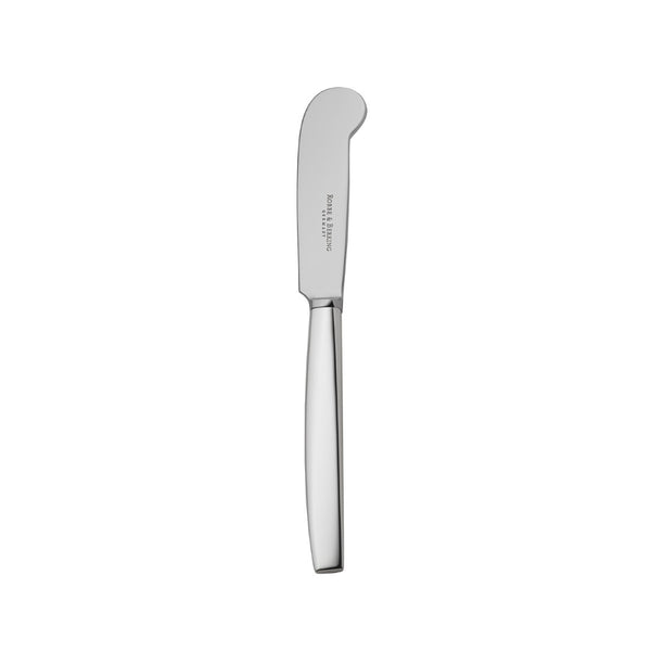 Silver-plated butter knife from the 12 collection with curved blade and sleek polished handle
