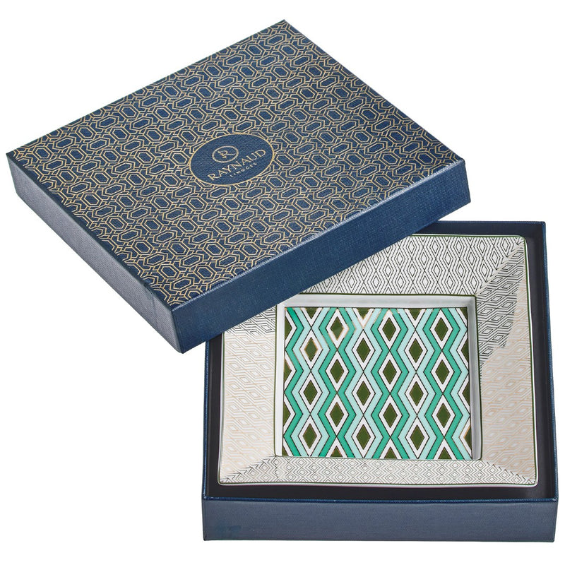 Square Trinket Tray Babylone Vert in a Gift Box 17cm - Mosaic