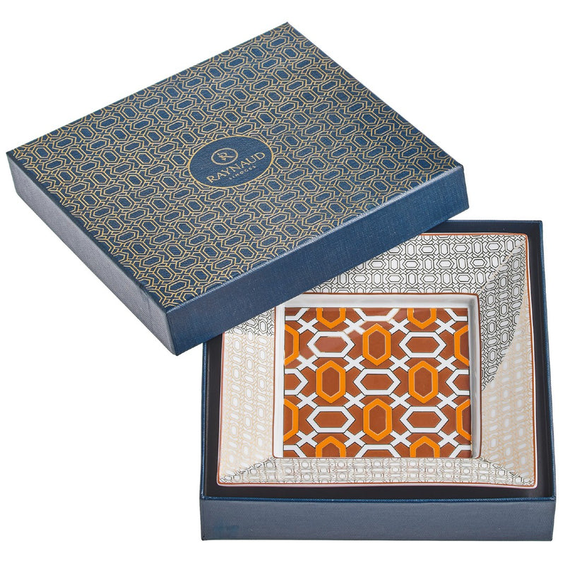 Square Trinket Tray Alhambra Orange in a Gift Box 17cm - Mosaic