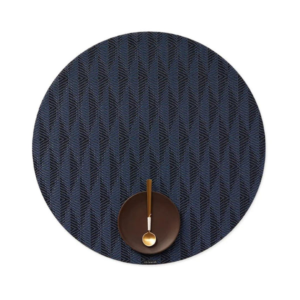 Chilewich sapphire blue Arrow placemat in woven vinyl design.