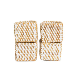 Square Handwoven Rattan Napkin Ring in brown on white background