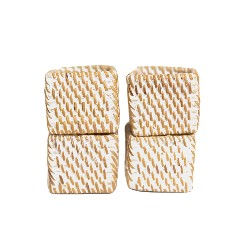 Square Handwoven Rattan Napkin Ring in brown on white background